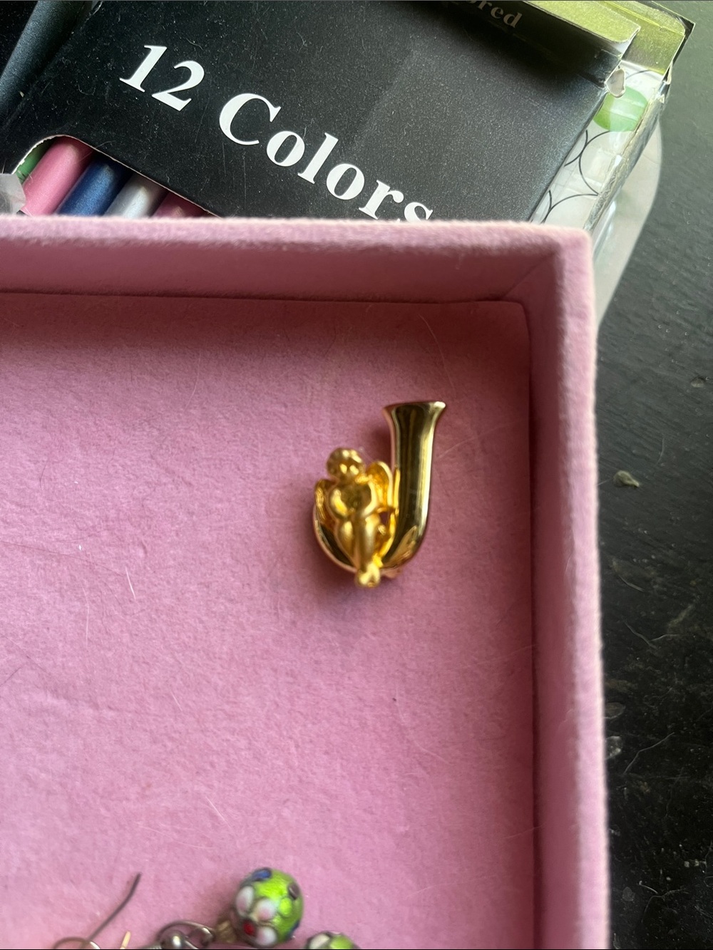 Gold Tone Initial J Brooch Pin With Cherub